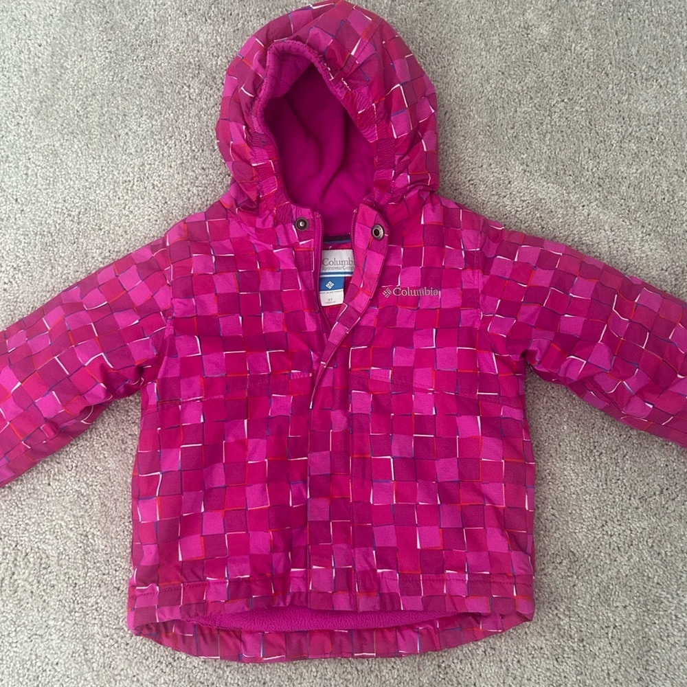 Columbia Kids Checkered Pink Puffer Jacket - Picture 1 of 8